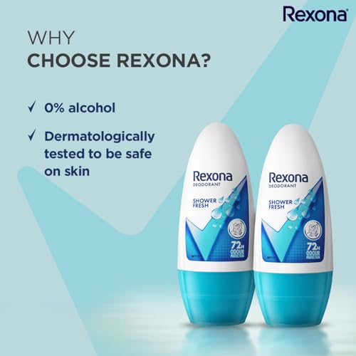 Rexona for Female Shower Fresh Underarm Roll On Deodorant + Antiperspirant With Glycerine, Removes Odour, Even Skin Tone,Keeps Skin Fresh & Clean, Alcohol Free, 50 Ml (Pack Of 2) - Image 6