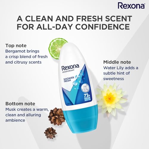 Rexona for Female Shower Fresh Underarm Roll On Deodorant + Antiperspirant With Glycerine, Removes Odour, Even Skin Tone,Keeps Skin Fresh & Clean, Alcohol Free, 50 Ml (Pack Of 2) - Image 7