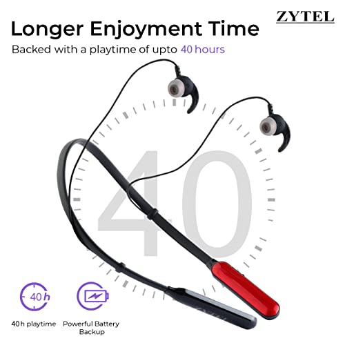 Krisons Zytel-MB12 Neck Band 10mm Driver | Battery Life 40 Hours | with Micro USB Charge | IPX4 Water Resistant | with Mic | Deep Bass | RED Black - Image 3