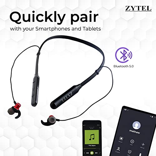 Krisons Zytel-MB12 Neck Band 10mm Driver | Battery Life 40 Hours | with Micro USB Charge | IPX4 Water Resistant | with Mic | Deep Bass | RED Black - Image 4