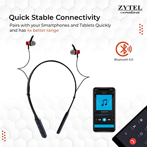 Krisons Zytel-MB12 Neck Band 10mm Driver | Battery Life 40 Hours | with Micro USB Charge | IPX4 Water Resistant | with Mic | Deep Bass | RED Black - Image 6