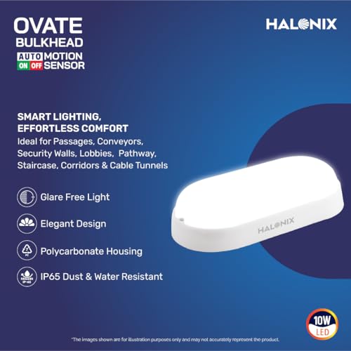 Halonix 10W Motion Sensor Bulkhead | Auto On-Off Outdoor Light | IP65 Waterproof Porch Light for Garden Bathroom (Cool White, Pack of 1) - Image 5