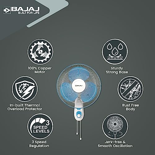 Bajaj Frore Neo 400 MM Wall Mount Fan | Wall Fan For Kitchen & Home | Smooth Oscillation | 100% Copper Motor | High Air Delivery | 3-Speed Control | Rust Free | 2-Yrs Warranty 【Blue】 - Image 6