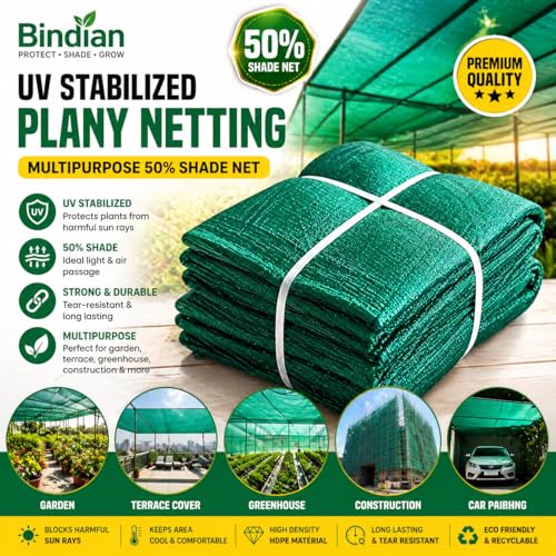 Bindian Green Shade Net, 50% UV Sun Protection, for Terrace, Garden, Green House, Balcony, & Gardening Multipurpose Agro Netting (5x6 Feet) - Image 5