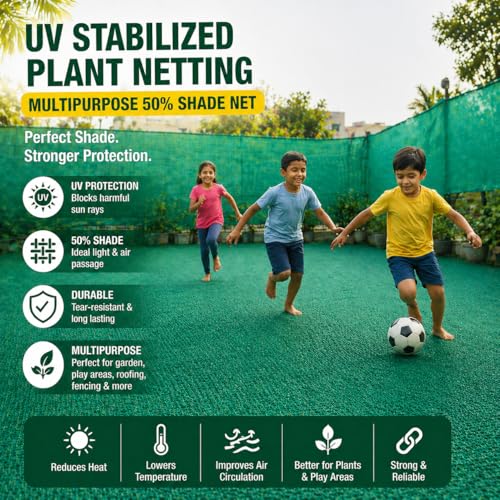 Bindian Green Shade Net, 50% UV Sun Protection, for Terrace, Garden, Green House, Balcony, & Gardening Multipurpose Agro Netting (5x6 Feet) - Image 6