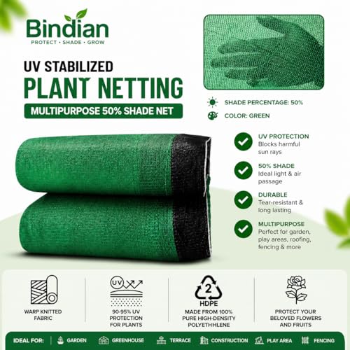 Bindian Green Shade Net, 50% UV Sun Protection, for Terrace, Garden, Green House, Balcony, & Gardening Multipurpose Agro Netting (5x6 Feet) - Image 7