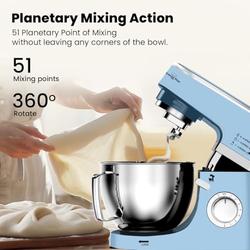 INALSA Stand Mixer 1200W|Pure Copper Motor|5.3L SS Bowl With Splash Guard|Metal Gears for Extra Durability|Accessories Included|Dishwasher Safe|Baking,Cake Mixer,Kneading-Kratos Plus (Blue) - Image 4