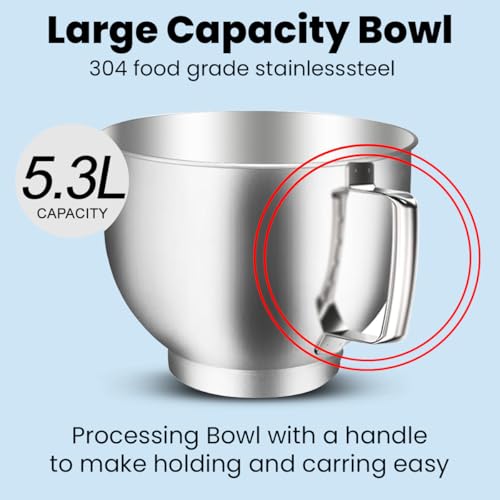 INALSA Stand Mixer 1200W|Pure Copper Motor|5.3L SS Bowl With Splash Guard|Metal Gears for Extra Durability|Accessories Included|Dishwasher Safe|Baking,Cake Mixer,Kneading-Kratos Plus (Blue) - Image 7