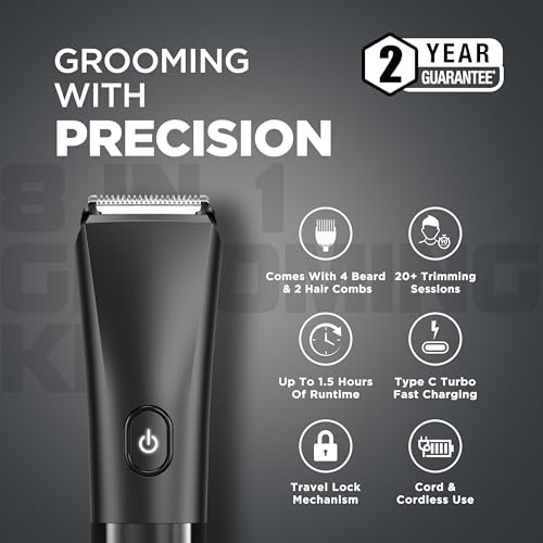 Havells 8 in 1 Grooming Kit |2-in-1 Special Blade|Nose & Ear Attachment|4 Beard & 2 Hair Combs|Type C Turbo Charge|No Nicks & Cuts|2 Year Guarantee|GS4008 - Image 3