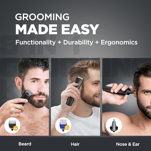 Havells 8 in 1 Grooming Kit |2-in-1 Special Blade|Nose & Ear Attachment|4 Beard & 2 Hair Combs|Type C Turbo Charge|No Nicks & Cuts|2 Year Guarantee|GS4008 - Image 4