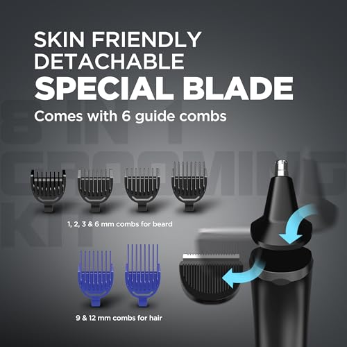 Havells 8 in 1 Grooming Kit |2-in-1 Special Blade|Nose & Ear Attachment|4 Beard & 2 Hair Combs|Type C Turbo Charge|No Nicks & Cuts|2 Year Guarantee|GS4008 - Image 5