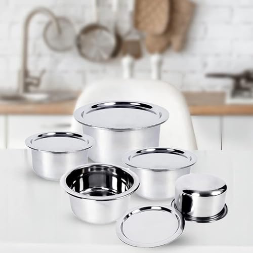 Kuber Industries Set of 5 Stainless Steel Tope Set (800ml, 1L, 1.4L, 1.9L and 2.4L) I Gas Stove and Induction Compatible I Triply Tope I Heavy Duty Gauge - Image 2