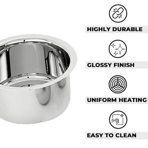 Kuber Industries Set of 5 Stainless Steel Tope Set (800ml, 1L, 1.4L, 1.9L and 2.4L) I Gas Stove and Induction Compatible I Triply Tope I Heavy Duty Gauge - Image 4