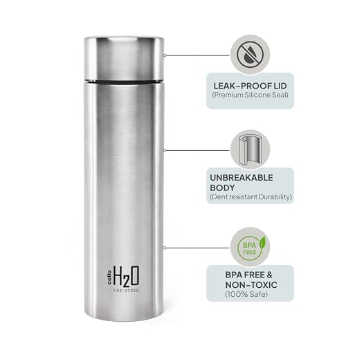 CELLO H2O Stainless Steel Water Bottle For Office & Daily Use 1000 ml, Silver | Single Wall Freezer & Fridge Safe, Lightweight & Stylish Leakproof Rustproof Steel Water Bottle For School, Gym & Travel - Image 5