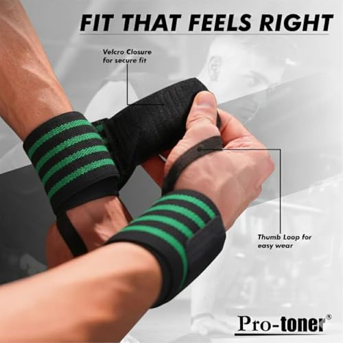 Pro-toner Multipurpose Wrist Support Strap, Adjustable Weightlifting Wrist Wrap for Gym Training (Black green) - Image 2