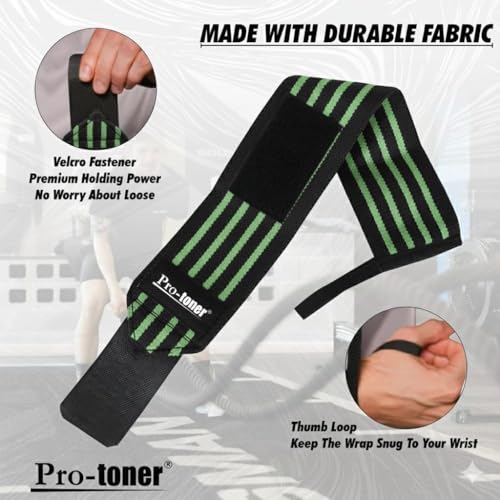 Pro-toner Multipurpose Wrist Support Strap, Adjustable Weightlifting Wrist Wrap for Gym Training (Black green) - Image 3