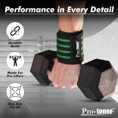 Pro-toner Multipurpose Wrist Support Strap, Adjustable Weightlifting Wrist Wrap for Gym Training (Black green) - Image 4
