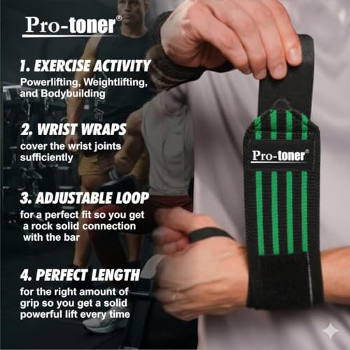 Pro-toner Multipurpose Wrist Support Strap, Adjustable Weightlifting Wrist Wrap for Gym Training (Black green) - Image 7