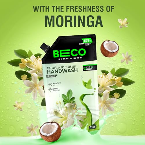 Beco Moisturising Liquid Handwash - Moringa Fragrance | Pack of 2 | 675 ml | 8-hr moisture lock | Natural, Paraben free, Chemical Free | Kills 99.99% germs, Safe for all Skin types - Image 2