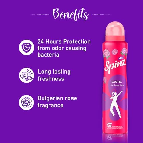SPINZ Exotic Perfumed Deo For Women With Bulgarian Rose Fragrance For Long Lasting Freshness & 24 Hours Protection From Odour Causing Bacteria, 200ml - Image 6