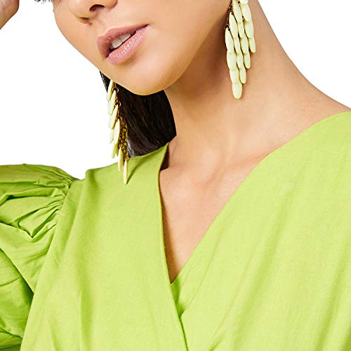 ATHENA LIFESTYLE Lime Green Puff Sleeves Solid Casual Top - Image 2
