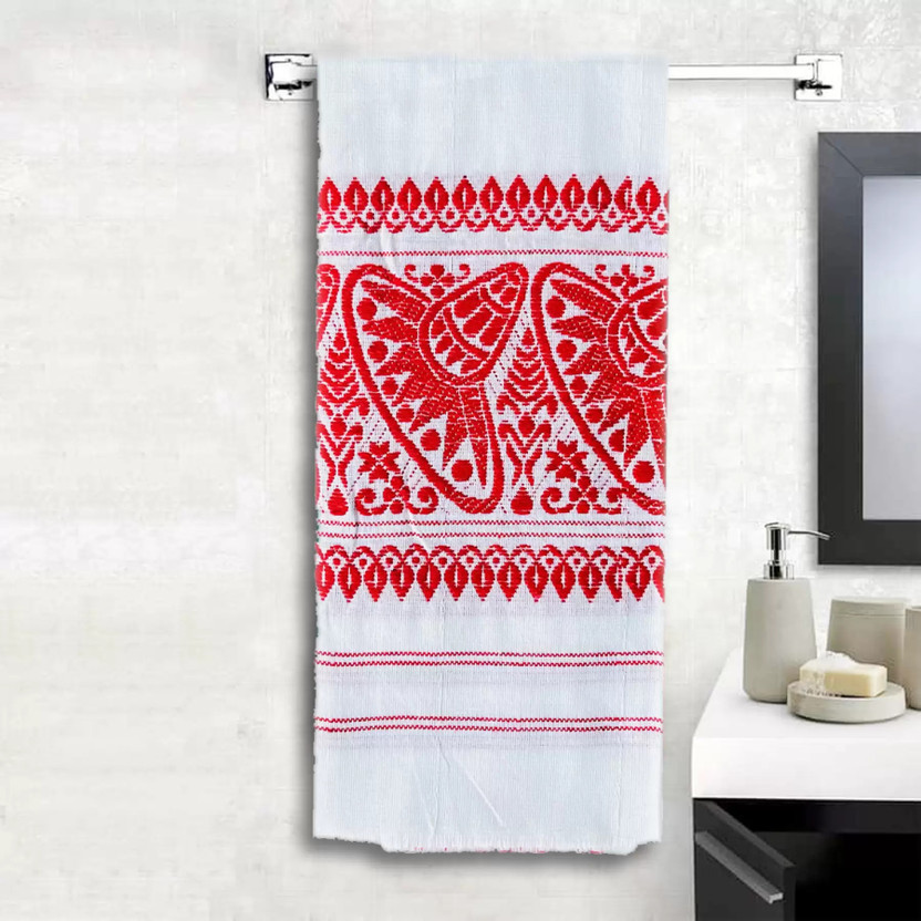 Namal Poly Cotton Embroidered Men, Women Shawl (Red, White) - Image 3