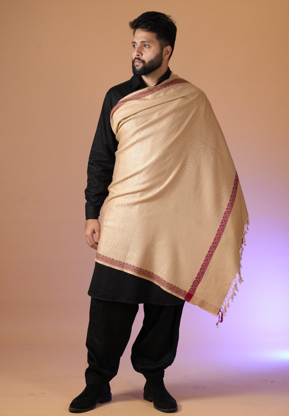 Namal Poly Cotton Embroidered Men, Women Shawl (Red, White) - Image 6