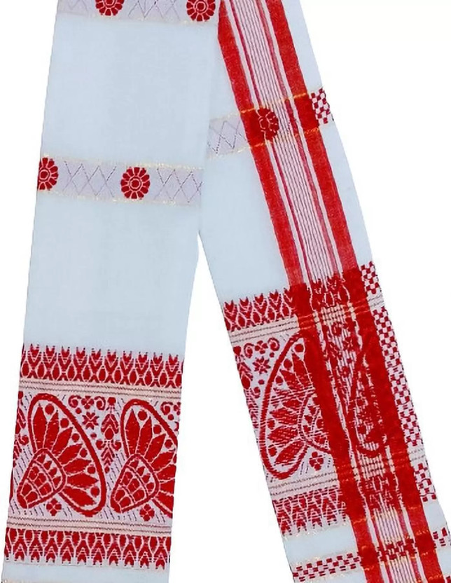 Namal Poly Cotton Embroidered Men, Women Shawl (Red, White) - Image 10