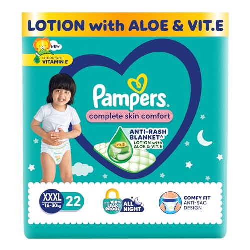 Pampers Complete Skin Comfort Pants Style Baby Diapers, XXX-Large (XXXL) Size, 22 Count, Anti Rash Blanket, Lotion with Aloe Vera, 16-30 kg