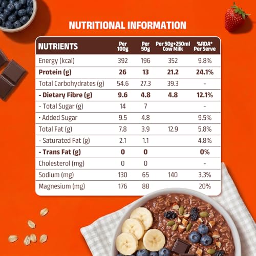 PINTOLA 26g High Protein Oats 1kg, Dark Chocolate, No Refined Sugar, with Almonds, Raisins, Pumpkin & Chia Seeds, 9.6g Fibre, Rolled Oats for Weight Loss, Breakfast Cereals | Gluten Free - Image 3