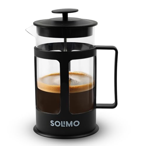 Amazon Brand - Solimo French Press Coffee and Tea Maker | 600ml | Borosilicate Glass | 4-Level Filtration | Spill-Proof Spout
