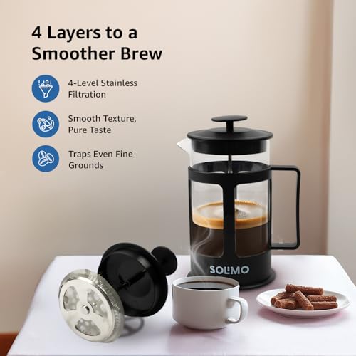 Amazon Brand - Solimo French Press Coffee and Tea Maker | 600ml | Borosilicate Glass | 4-Level Filtration | Spill-Proof Spout - Image 5