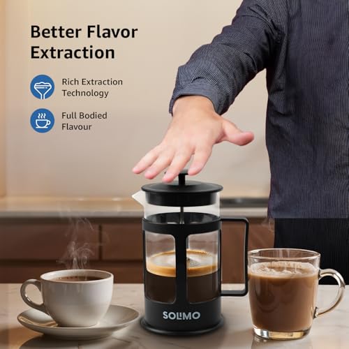 Amazon Brand - Solimo French Press Coffee and Tea Maker | 600ml | Borosilicate Glass | 4-Level Filtration | Spill-Proof Spout - Image 6