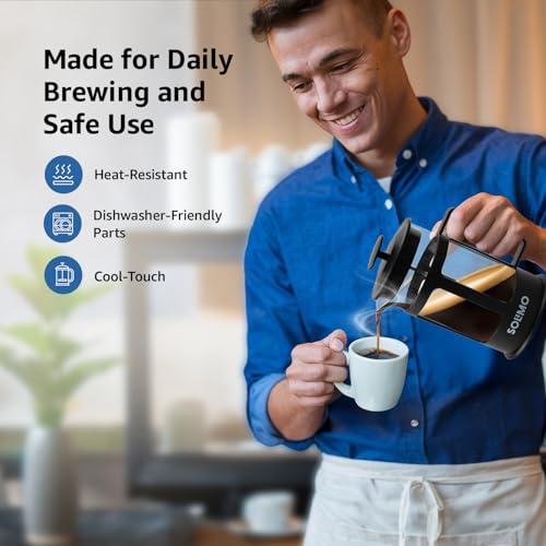 Amazon Brand - Solimo French Press Coffee and Tea Maker | 600ml | Borosilicate Glass | 4-Level Filtration | Spill-Proof Spout - Image 7