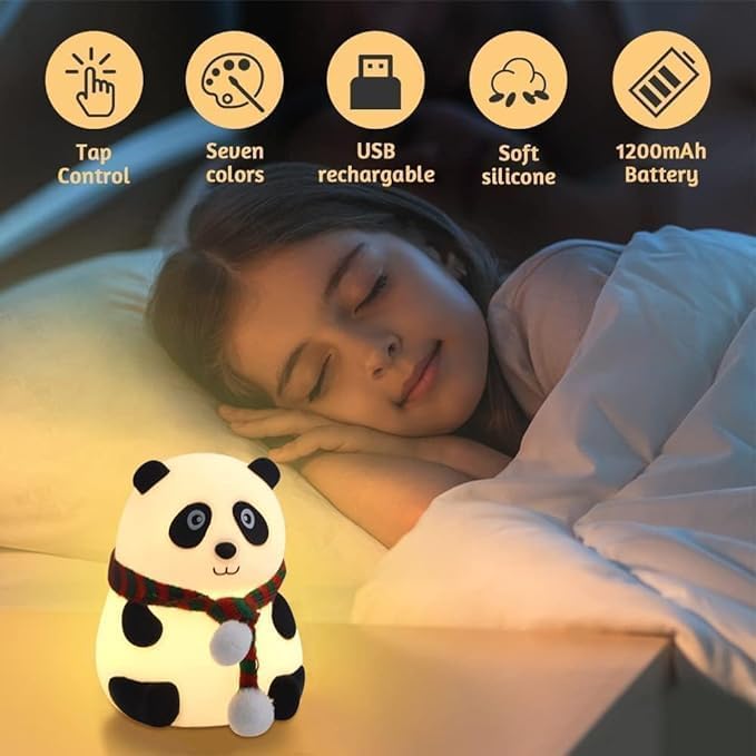 The Purple Tree Cute Panda Night Light for Kids- Rechargeable Silicone LED Lamp, 7-Color Changing, Perfect Room Decor & Gift for Toddler, Children, Women, Cute Diwali Gift, White - Image 6