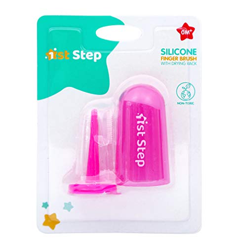 1st Step Silicone Finger Brush with Drying Rack (Pink) - Image 3