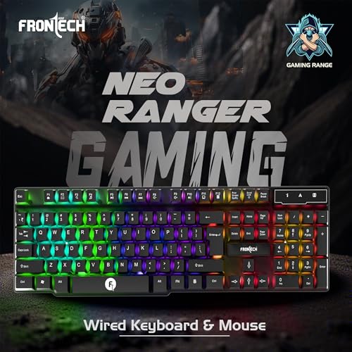 FRONTECH Wired Gaming Combo Keyboard and Optical Mouse with RGB Backlight Effects| 104 Membrane Keys | USB Plug & Play | Ergonomic & Comfortable Design (KB-0040, Black) - Image 3