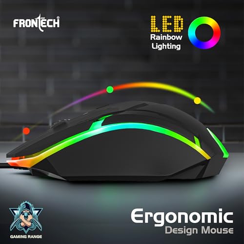 FRONTECH Wired Gaming Combo Keyboard and Optical Mouse with RGB Backlight Effects| 104 Membrane Keys | USB Plug & Play | Ergonomic & Comfortable Design (KB-0040, Black) - Image 5