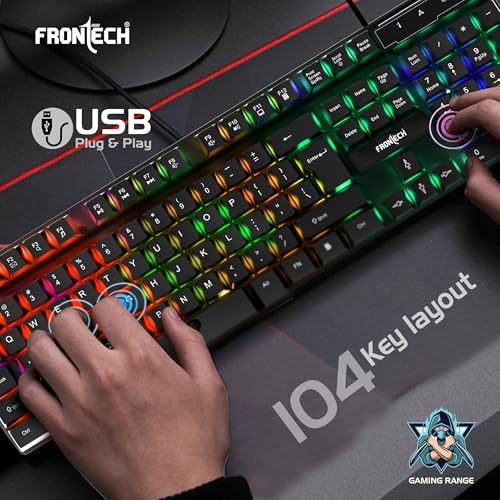 FRONTECH Wired Gaming Combo Keyboard and Optical Mouse with RGB Backlight Effects| 104 Membrane Keys | USB Plug & Play | Ergonomic & Comfortable Design (KB-0040, Black) - Image 6