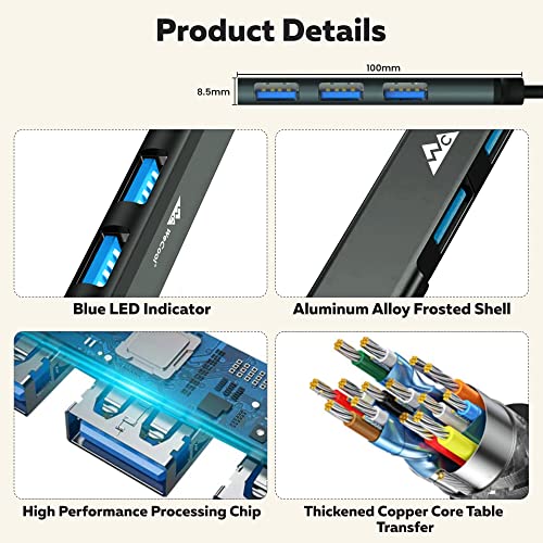 WeCool 4 Ports USB Hub (USB A to 4 USB-A Ports), 3 Ports USB 2.0 and 1 Port USB 3.0 for Super High Speed Data Transfer, USB hub 3.0 for pc, Laptop, HDD, Printer, Camera,Keyborad, Mouse - Image 5