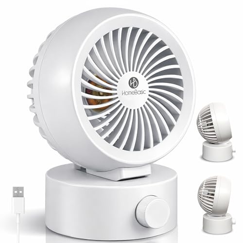 HOMEBASIC USB Desk Fan, Portable Mini Table Fan with Brushless Motor, Stepless Speed Control, Ultra Quiet, 3900 RPM, 5V Plug & Play, 1.4m USB Cable for Home Office Travel