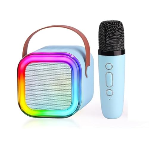 Kinoki Colorful Bluetooth 5.3 Speaker Karaoke Sound System Set with Portable Mic, Magic Ai Voice Changer - Multicolour, Retro, Playful Style for Kids' Home Singing & Parties
