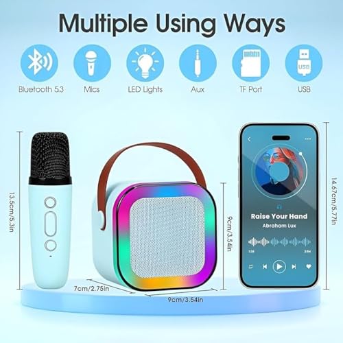 Kinoki Colorful Bluetooth 5.3 Speaker Karaoke Sound System Set with Portable Mic, Magic Ai Voice Changer - Multicolour, Retro, Playful Style for Kids' Home Singing & Parties - Image 2