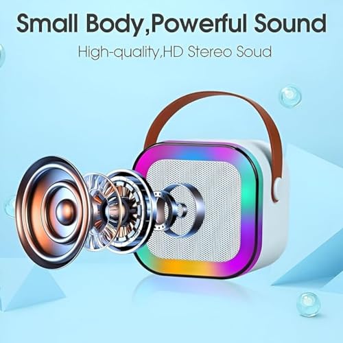 Kinoki Colorful Bluetooth 5.3 Speaker Karaoke Sound System Set with Portable Mic, Magic Ai Voice Changer - Multicolour, Retro, Playful Style for Kids' Home Singing & Parties - Image 4