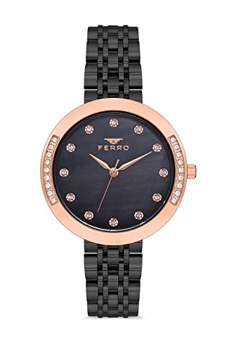 Ferro Analog Crystals Studded Round Dial Women's Watch with Bracelet Strap