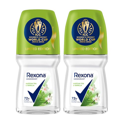 Rexona Matcha Tea & Vanilla Antiperspirant Roll-On | for Women |72H Odour Protection | Limited Edition Pack - ICC Women’s Cricket World Cup India 2025 |50 ML (Pack of 2)
