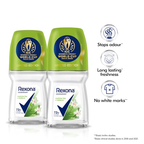 Rexona Matcha Tea & Vanilla Antiperspirant Roll-On | for Women |72H Odour Protection | Limited Edition Pack - ICC Women’s Cricket World Cup India 2025 |50 ML (Pack of 2) - Image 2