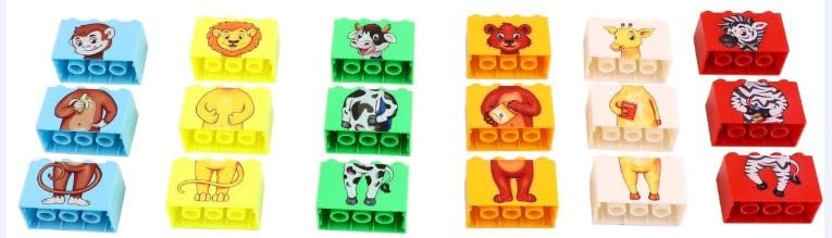 Negi Play Blocks Mix & Match Animals for Kids 6 Buildale Animals Block Puzzles Includes Zebra, Bear, Giraffe, Monkey, and Cow Development of Brain Thinking Ability for Kids 18Pcs Building Block. - Image 2