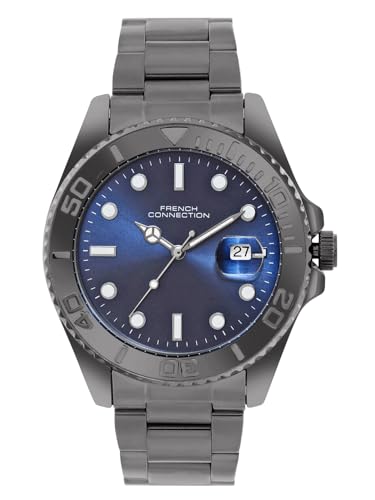 French Connection Apex Blue Round Dial | Stainless Steel Strap | Date Window Display | Wrist Watch for Men - FCH17GNM