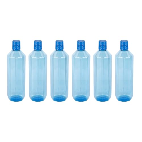 PEARLPET Gemini BPA-Free Plastic Water Bottle Set |Lightweight, Leak-Proof & Freezer Safe – Pack of 6 (1000ml Each), Blue